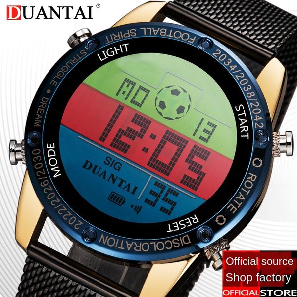 

duantai net strap luminous football theme style large screen double screen switching sports electronic watch waterproof luminous, Blue