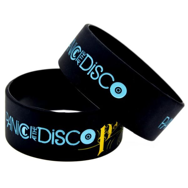

1pc 1 inch wide panic at the disco silicone bracelet for music fans, Red;blue