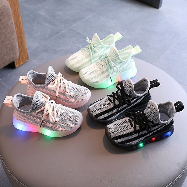 

zulot boys' sneakers 2020 new baby's luminous white flying woven children's sports luminous sports breathable mesh shoes chil, Black