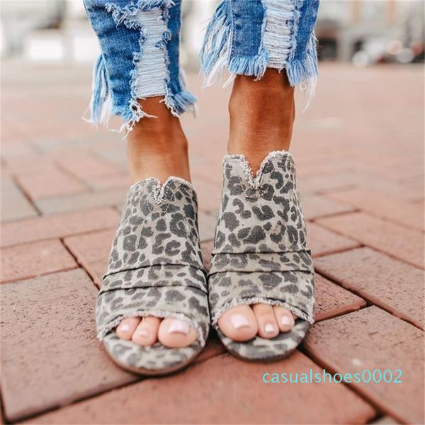 

dahood summer women's sandals leopard print flock platform square low heel peep toe casual shoes female slipper shoes plus size c02, Black