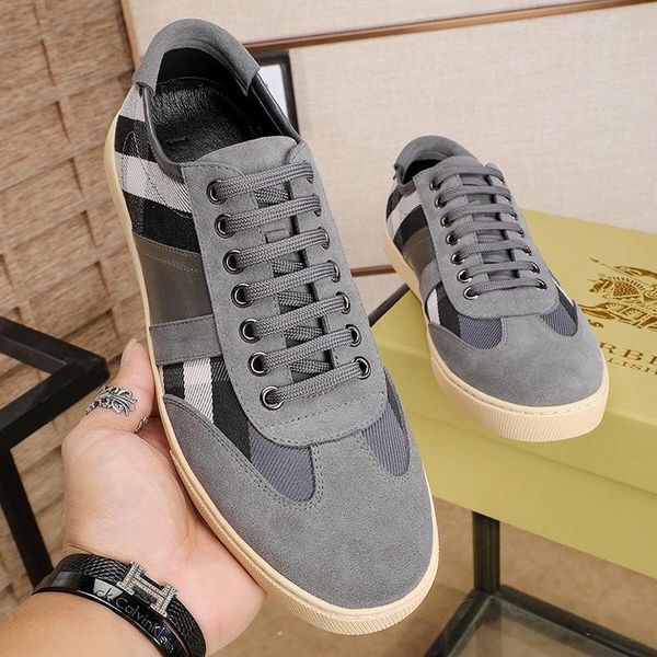 

vintage check and leather sneakers men 's shoes comfortable shoes plus size low luxury style men shoes herren sportsch, Black