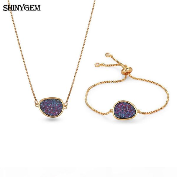 

оптовые 8 цветов vintage water drop druzy камень ювелирные наборы для женщин игристые sky pattern ожерелье браслет комплект ювелирных издели, Silver