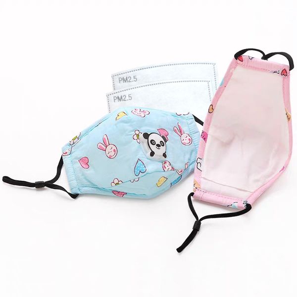 

designer face masks cotton children's protective belt breathing valve mask can be inserted filter pm2.5 anti-smog mask 2020 new, Silver