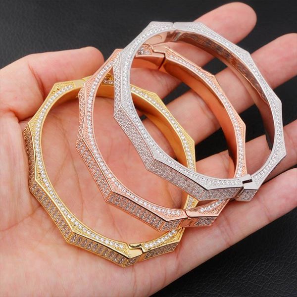 

men women luxury iced out bling cubic zircon hiphop rose gold silver polygon bracelet micro pave a+ cz stone hip hop jewelry