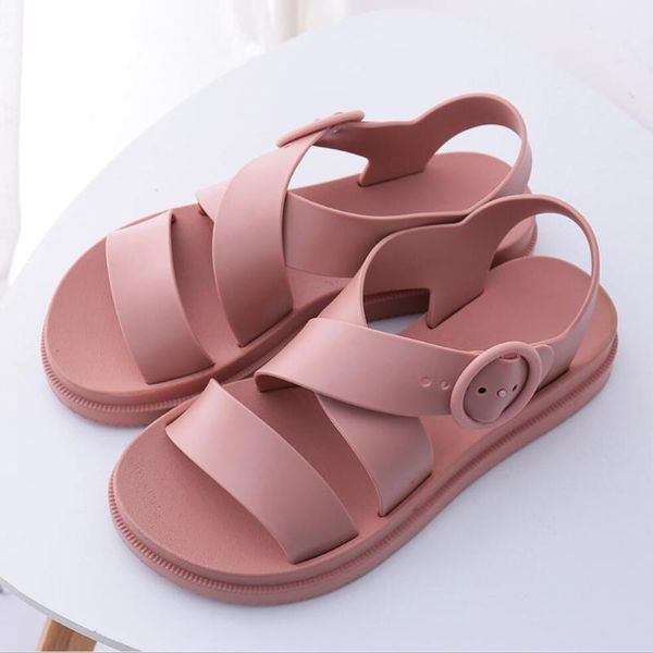 

koovan women's sandals 2020 new flat women shoes gladiator buckle soft jelly sandals casual women's flat platform beach shoes, Black