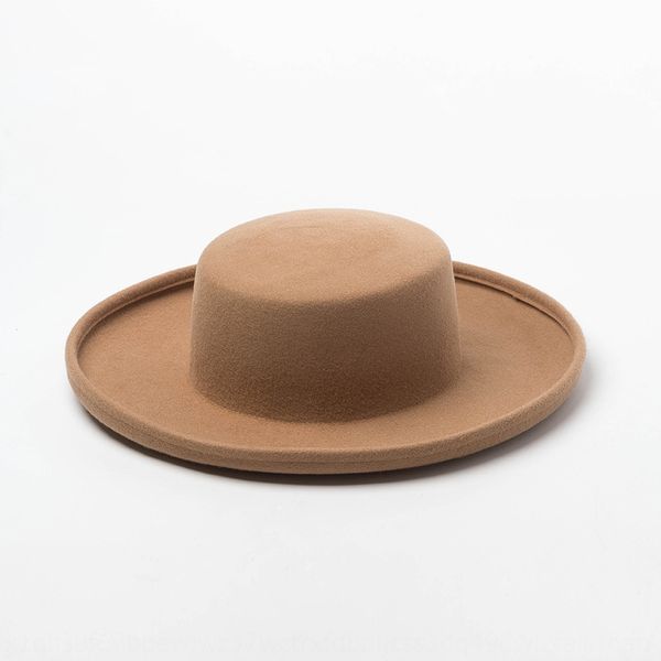 

british neutral curled large eaves flat men's and women's felt flat hat stage show hat, Blue;gray