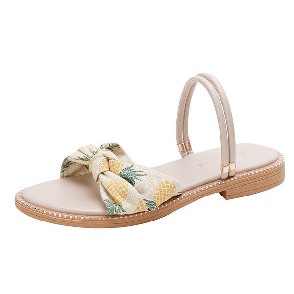 

women sandals summer casual pineapple flat sandals slip on cute bow slippers women soft summer shoes fashion beach, Black