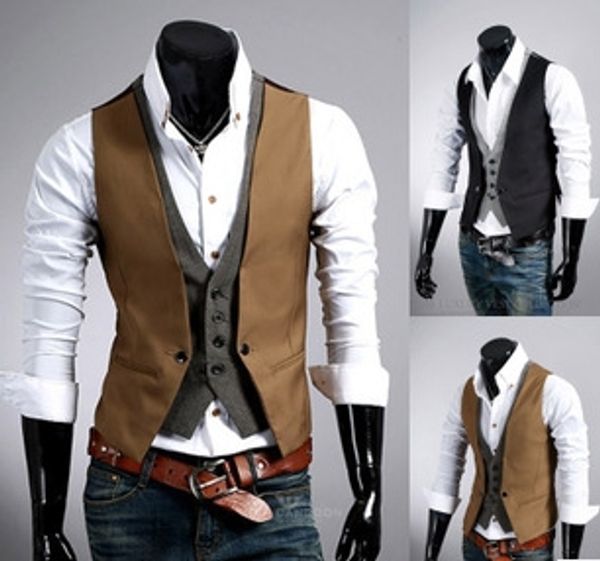 

2020 new fake two-piece slim fashion plaid 11a 2020 new fake two-piece men's slim men's fashion plaid vest vest 11a, Black;white