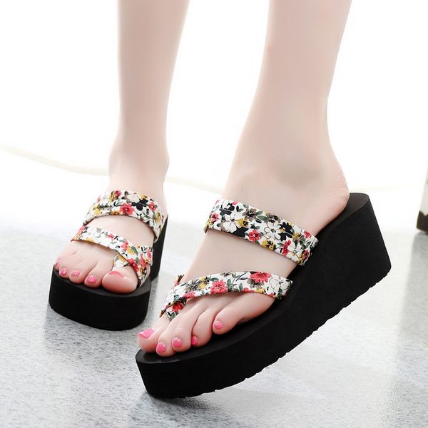 

wedge slippers women flip flop flower shoes for women sandals mules high heels slippers shoes woman home slippers summer cs08, Black
