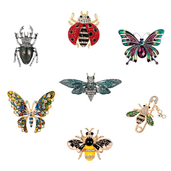

crystal broochs for women cartoon insect butterfly enamel pin skirt suit badges jewelry accessories, Gray