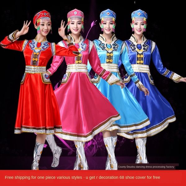 

new mongolia minority women's clothing mongolia dance clothing dance costume stage performance costume big skirt, Black;red