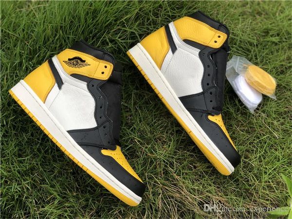 

2019 new authentic 1 high og yellow toe 1s black ar1020-700 men women basketball shoes outdoor sneakers with original box