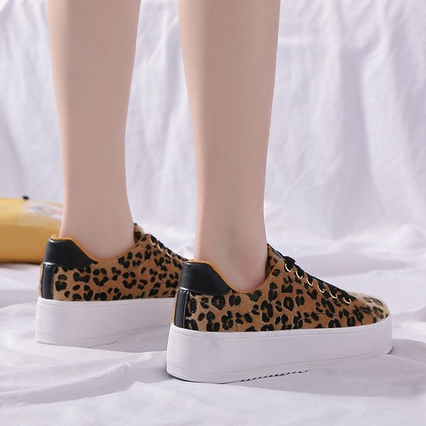 

2019 fashion shoe leopard print women platform shoes lace up breathable durable ladies girls love daily casual board shoe flat shoes cn02, Black