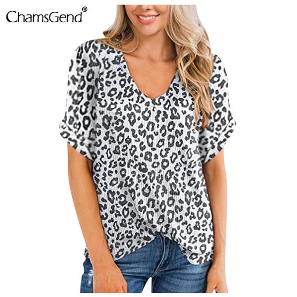 

women leopard print t-shirts lady fashion short sleeve cotton clothes 2020 summer new ladies v neck tee t-shirt mujer, White