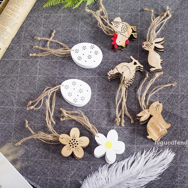 

easter wooden decoration pendant rabbit chicken flower egg shaped easter ornament ins easter home yard decor