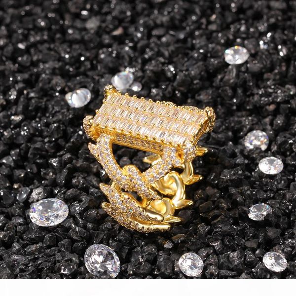 

men hip hop square iced out bling bramble rings micro pave 3a+ zircon personalized hiphop finger ring jewelry fashion gifts, Silver