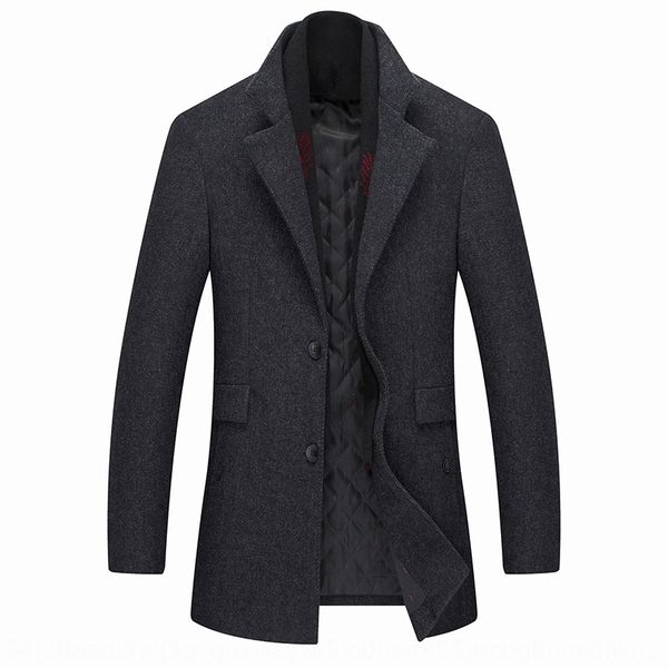 

2019 autumn new youth casual lapel solid scarf wool coat wool color thickened detachable scarf woolen coat, Black
