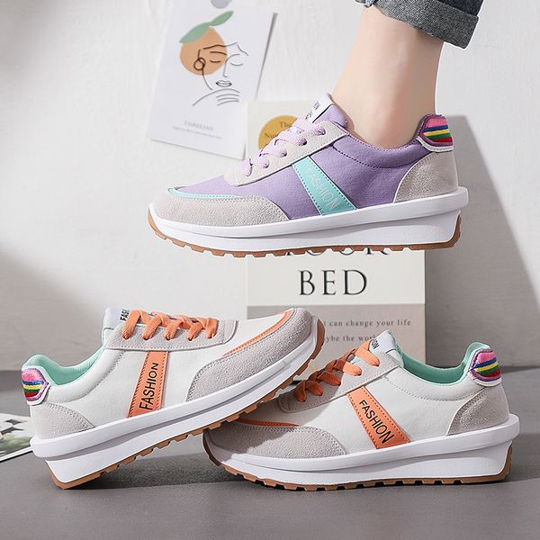 

damyuan color matching white shoes sports increased women's shoes student casual flat board ladies sneakers, Black
