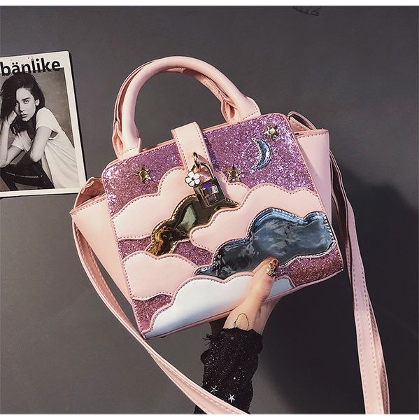 

new fashion handbag pu leather women tote bag sweet lady sequins portable bag cloud shoulder messenger bags #55