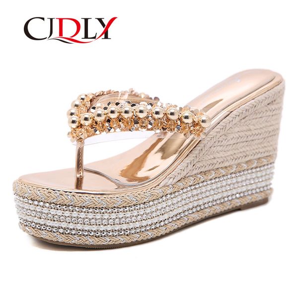 

sandals cjdly luxurious wedges straw high-heel beaded flip flops bohemian style womens shoe concise comfort high heels, Black