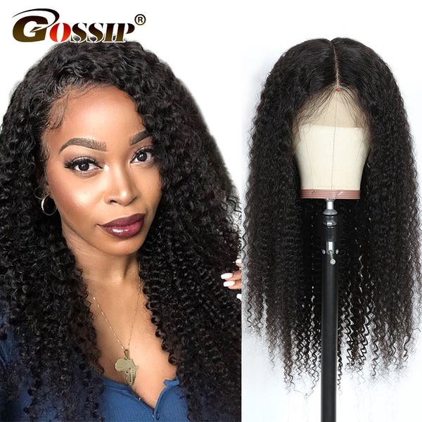 

Kinky Curly Lace Front Wigs For Women Brazilian 150% Density 4X4 Lace Closure Wig Gossip Remy 5x5 Lace Frontal Human Hair Wig, Medium brown