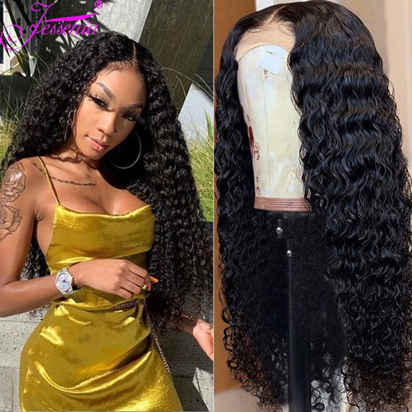 

s d df Deep Wave Wig cheap Human hair Brazilian Curly Lace Front Wig 150% Density, Black