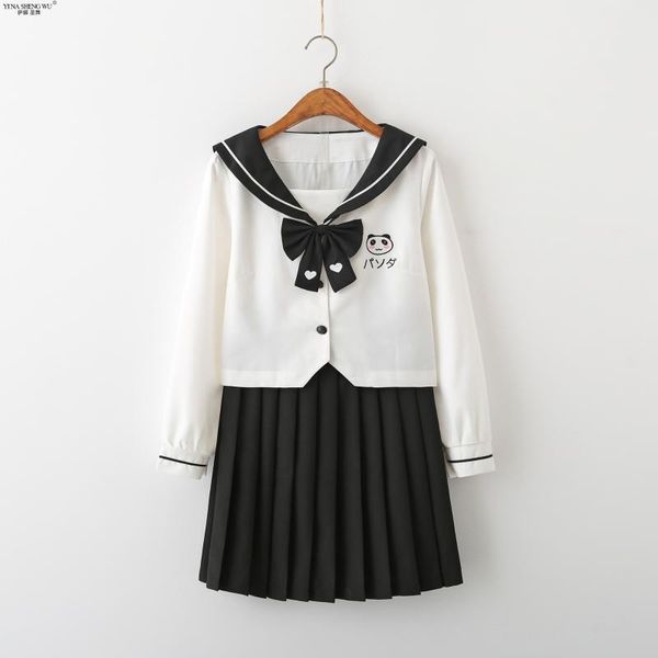 

black white pleated skirt japanese school jk uniforms korean students sailor clothes for girls women anime cos costumes suit