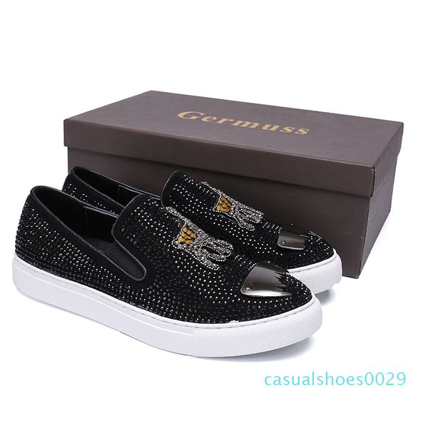 

animal prints designer deer embroidery rhinestone men loafers fashion male nightclub party shoes zapatos de novio casualshoes0020 t01, Black