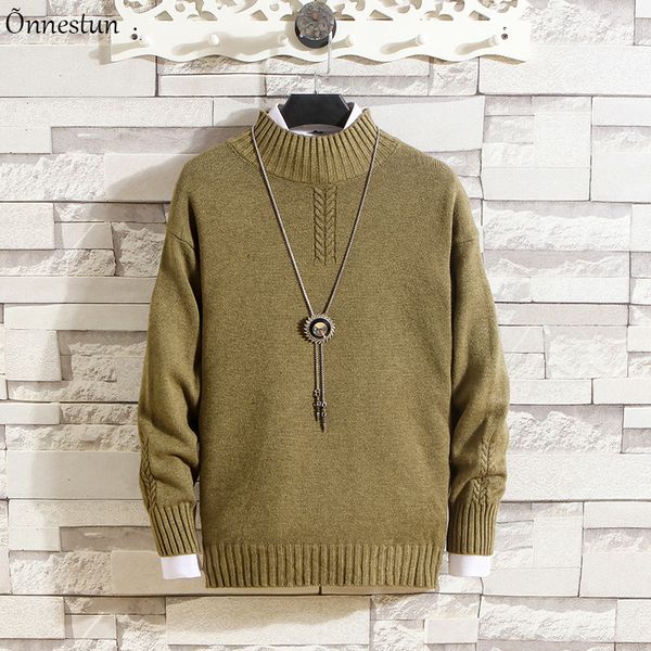 

men's sweaters onnestun half turtleneck sweater men clothing winter slim fit solid twist casual knitted pullover, White;black