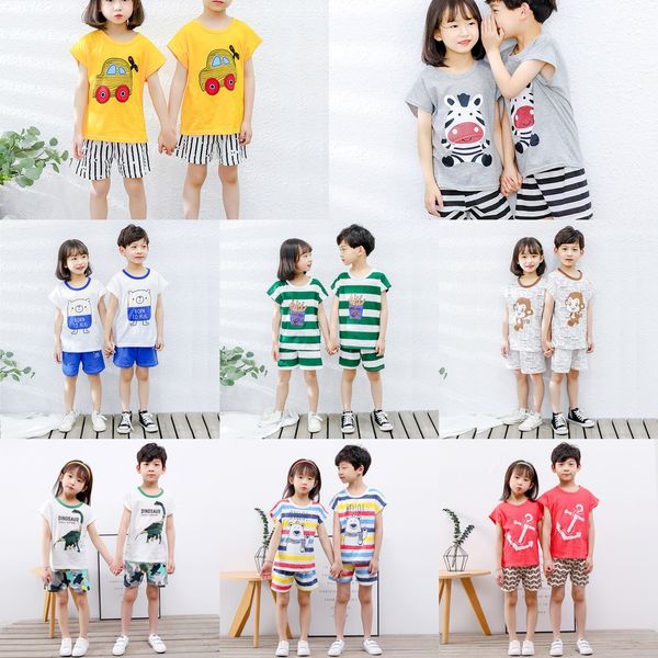 

hoijx летнего нового костюма пижамы внуки хлопок без рукавов с короткими рукавами шорт из двух частей набора мальчиков и девочек ребенка мул