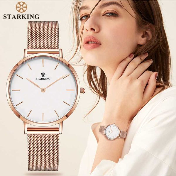 

starking women watches rose gold stainless steel bracelet quartz female minimalist watch 2020 fashion casual ladies dress watch, Slivery;brown