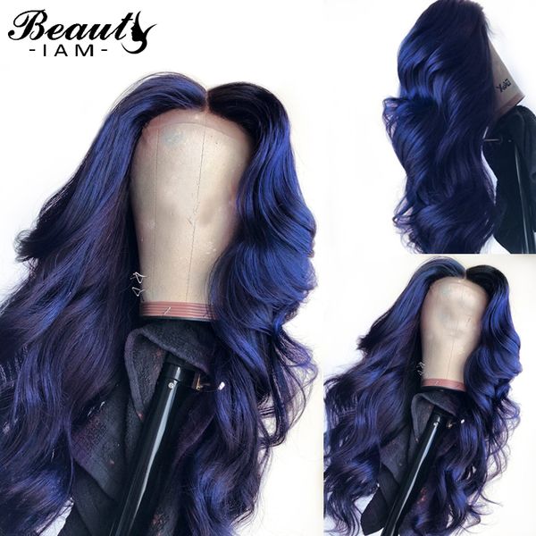 

colored human hair wigs human hair 13x6 lace front wig loose wave wig dark blue wig, Black