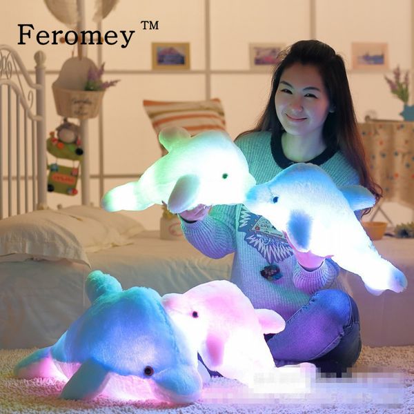 

32cm/45cm luminous plush dolphin dolls kawaii light up dolphin pillow stuffed toys colorful dolphin plush night light toy mx200716