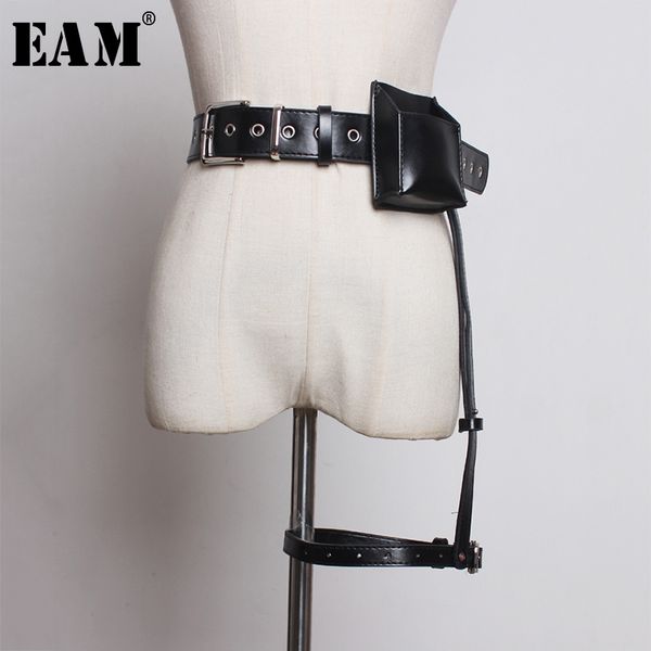 

eam] pu leather black hole mini-bag split buckle wide belt personality women new fashion all-match spring autumn 2020 1a130, Black;brown