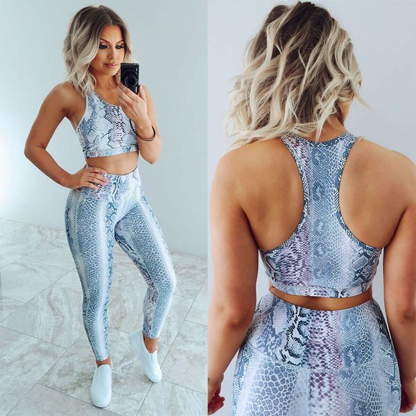 

new style women set sleeveless summer casual print snake skinny clothes bra and pants 2 pcs ladies set fashion 2019, Gray