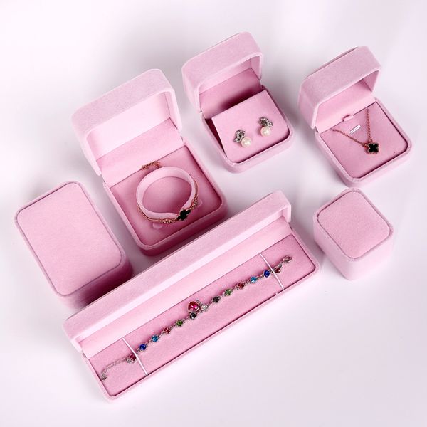 

gifts box pink flannel cosmetic jewelry storage box ring necklace jewelry box case birthday gift display 2018 jewelry packaging wholesale, Black;white