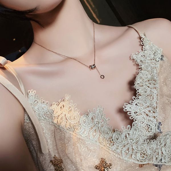 

pendant necklace small pretty waist circle pendant crystal setting internet celebrity accessory rose gold silver color preserving plated