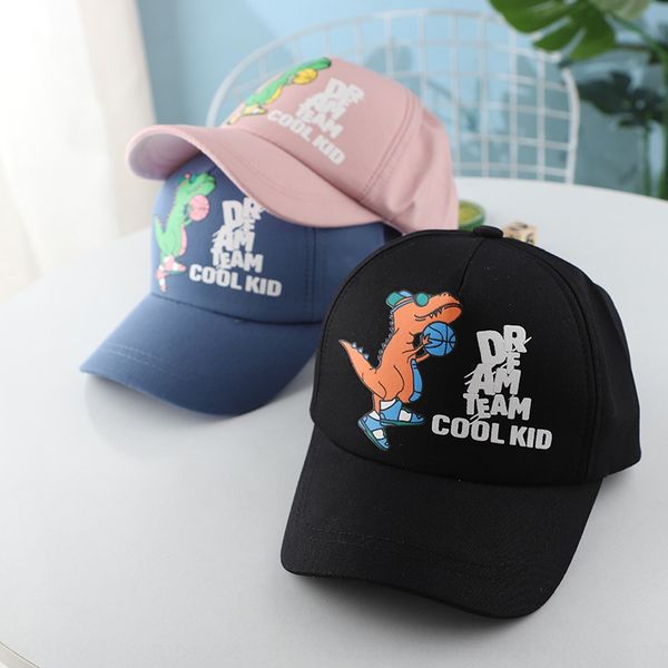 

baigu dinosaur children's baseball cartoon hip-hop baby curved brim cap boys' tide autumn baseball cap, Yellow