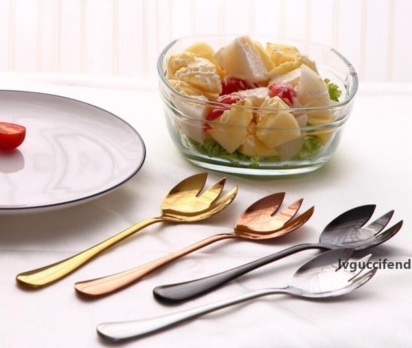 

stainless steel salad spoon salad fork multicolor food grade titanium plating dinner fruit salad spoon and fork dinnerware tabl