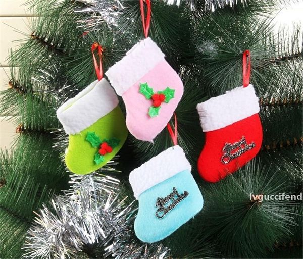 

non-woven christmas hanging socks small holly tree decoration socks new year merry christmas home decoration stocking