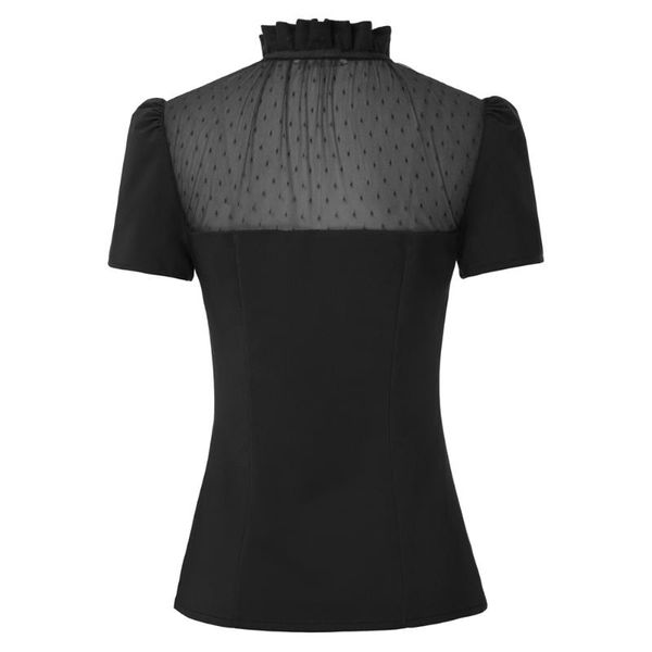 

bp shirt women's see-through patchwork stand collar button placket, White