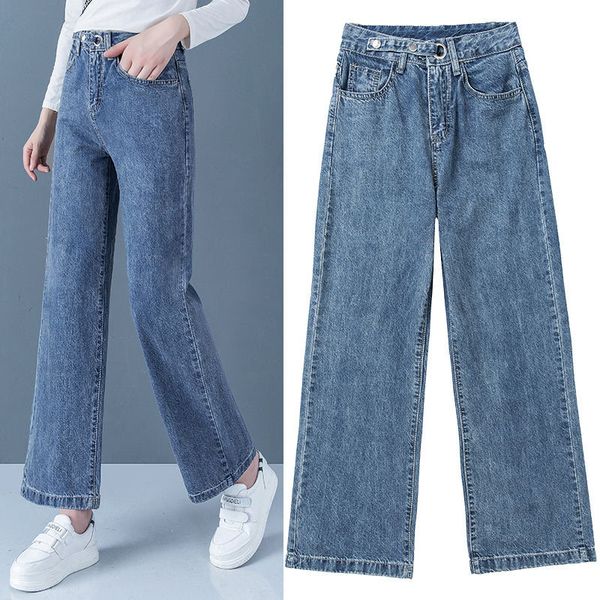 

women high waist jeans spring 2020 washed straight wide leg pants trousers womens clothing casual blue cotton denim jeans pants