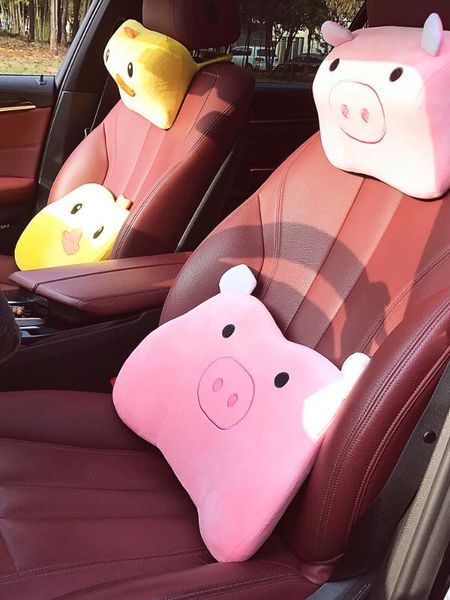 

seat cushions car cute head pillow waist support set memory cotton auto neck headrest lumbar pig duck