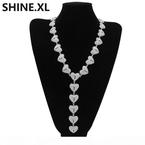 

micro paved lab diamond heart break necklace alloy gold silver plated charm necklace for men women