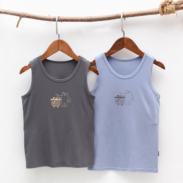 

korean style children cartoon bear modal 2020 summer new boy girl soft and comfortable baby vest vest, Blue