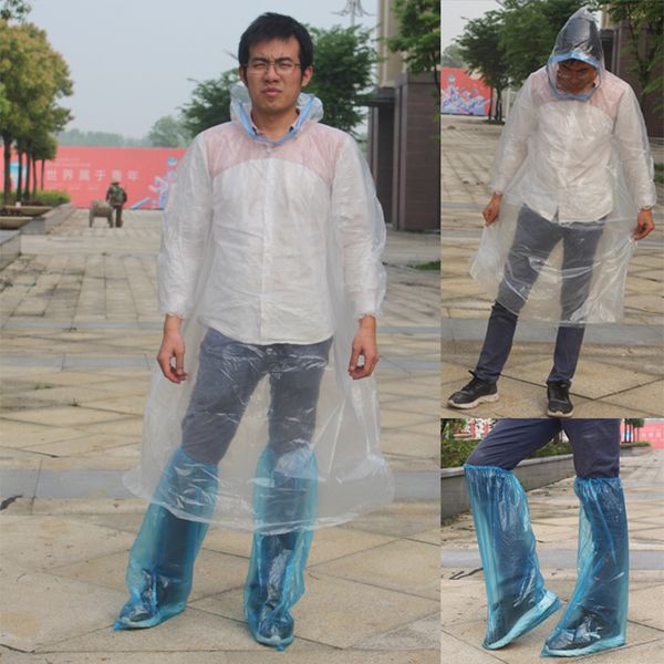 

thickened disposable raincoat set outdoor portable rafting amusement park raincoat children's ankle-length shoe cover