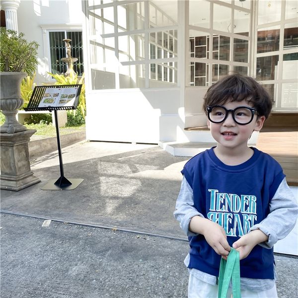 

summer 2020 wear children's clothing new korean style children's all-match practical letter pullover vest vest waistcoat, Blue