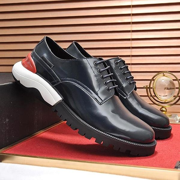 

vintage derby shoes luxury mens shoes drop ship dress for male wedding formal flats round toe lacing office work shoes, Black