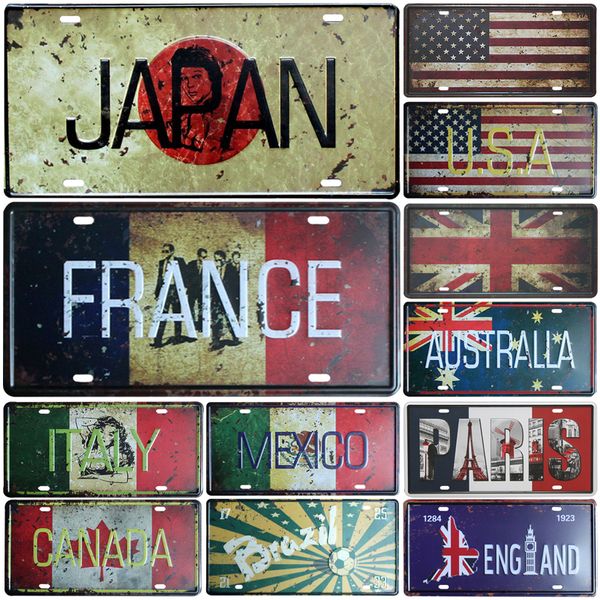 

flag license plate decor metal plate car number tin sign bar pub cafe home decor metal sign garage painting plaques signs