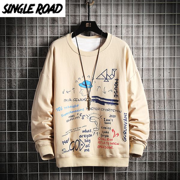 

singleroad crewneck sweatshirt men 2020 graffiti hip hop harajuku japanese streetwear khaki hoodie men sweatshirt male hoodies, Black